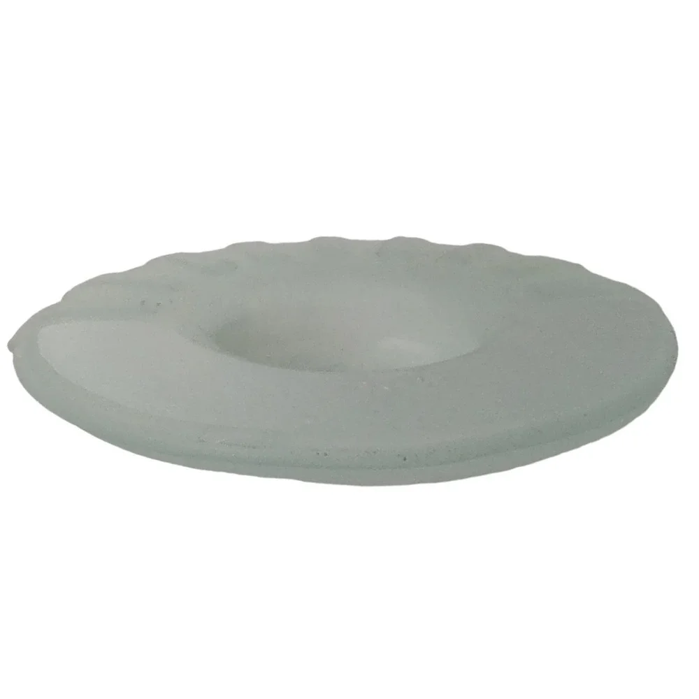 K Four Glass Art Candle Holder‎ Handmade Layered Frosted Aqua Glass Six Inches